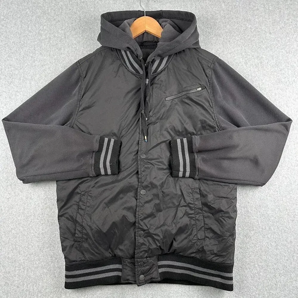 Hurley Coat Jacket Zip Up Hooded Black Men's Large Varsity Button Warm Athletic